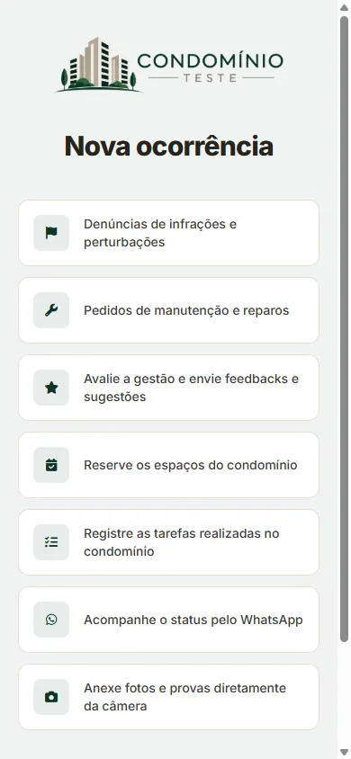 Formulário de ocorrência no celular do morador