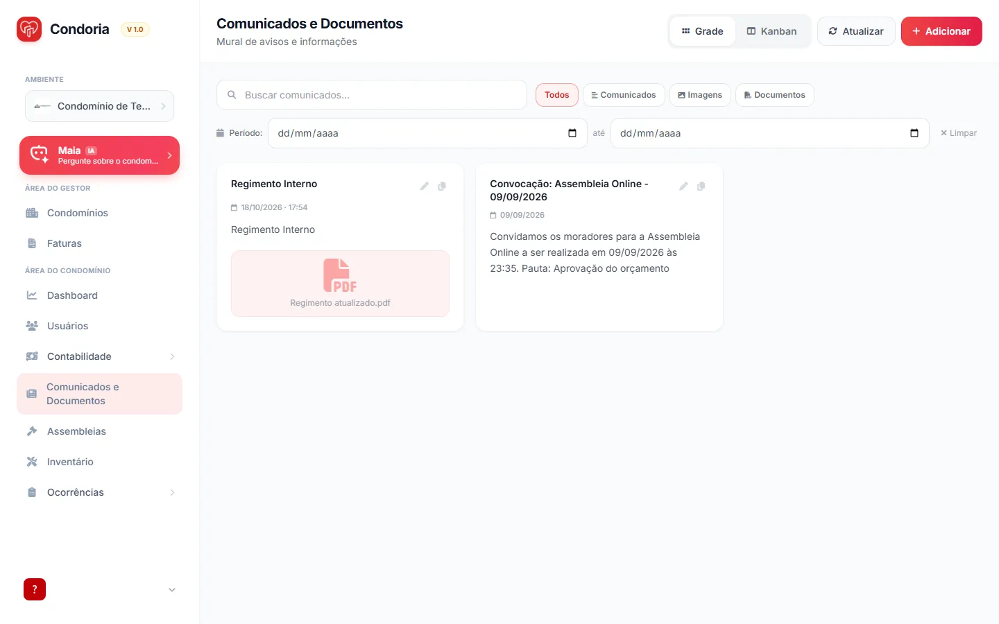 Comunicados e documentos do condomínio