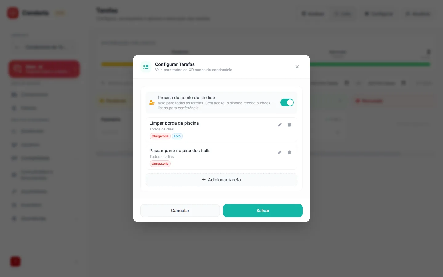 Configuração do checklist de tarefas no QR do local