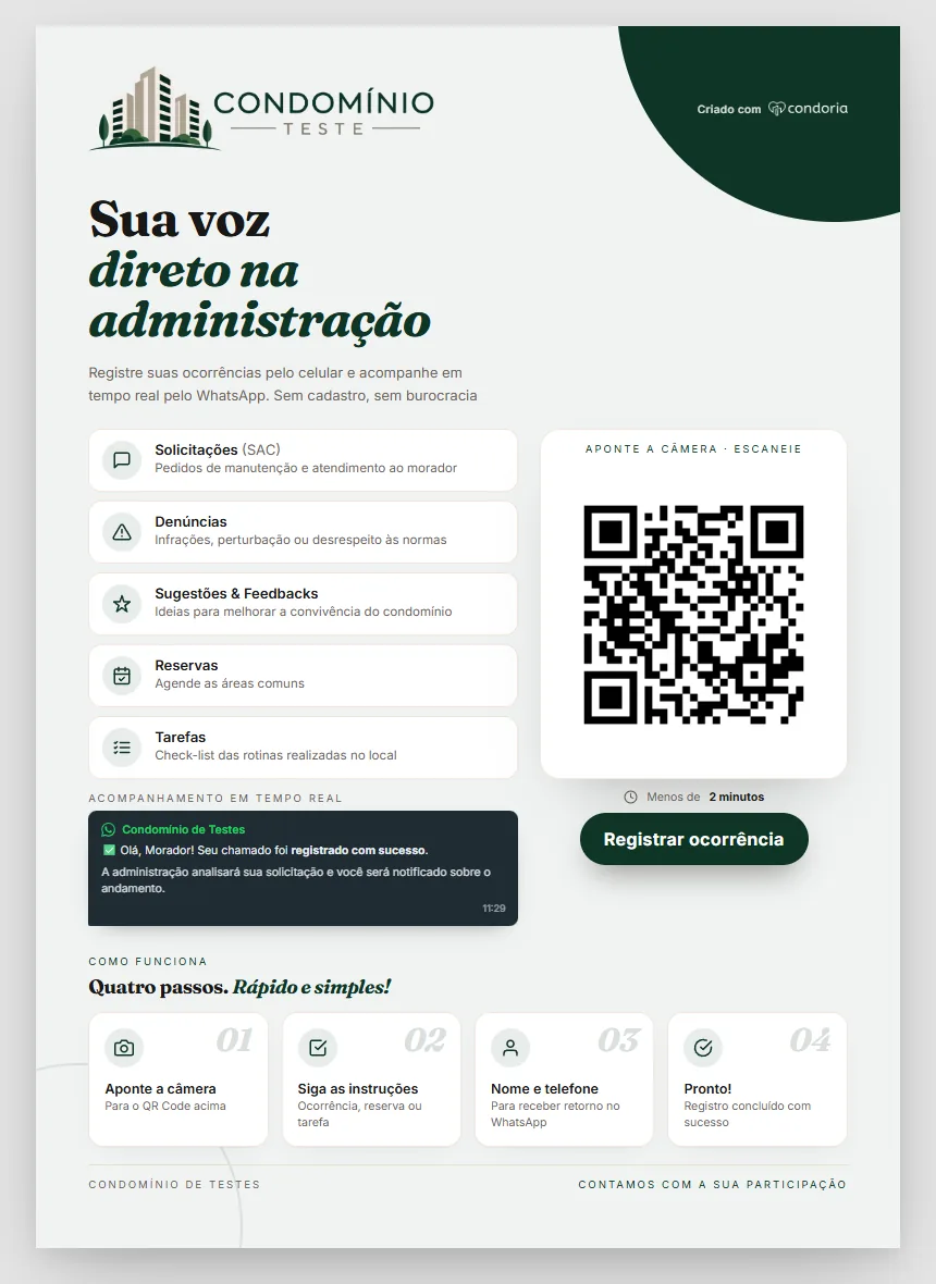 Cartaz A4 de ocorrências com QR code da churrasqueira