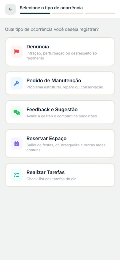 Escolha do tipo de ocorrência