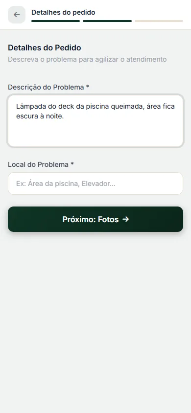 Detalhes do pedido de manutenção