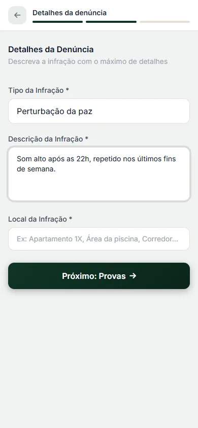 Detalhes da denúncia