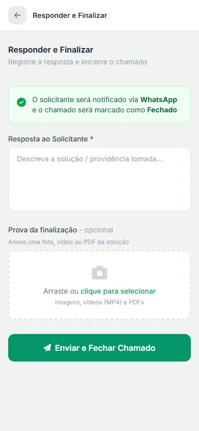 Responder e finalizar o chamado