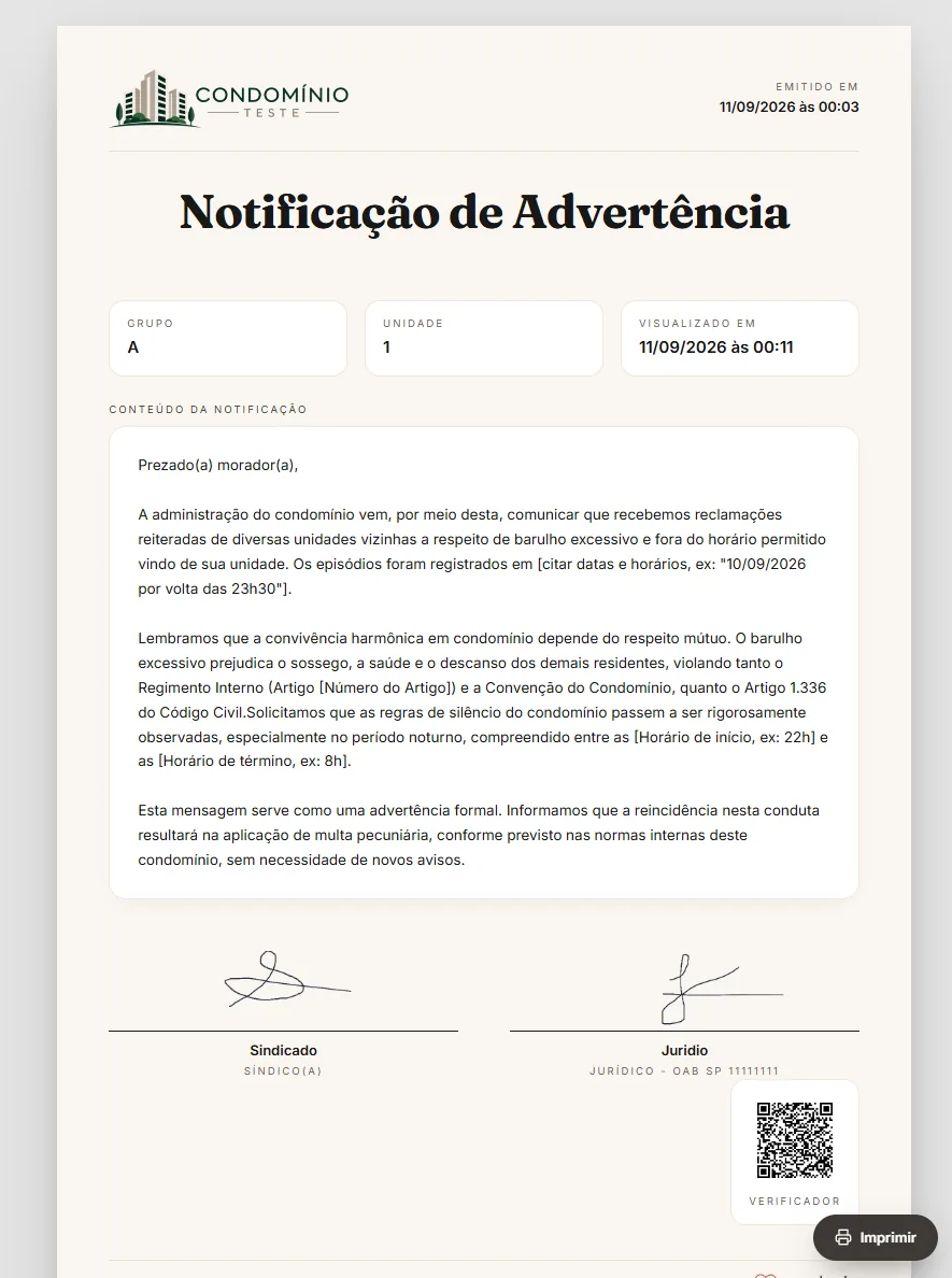 Notificação de advertência