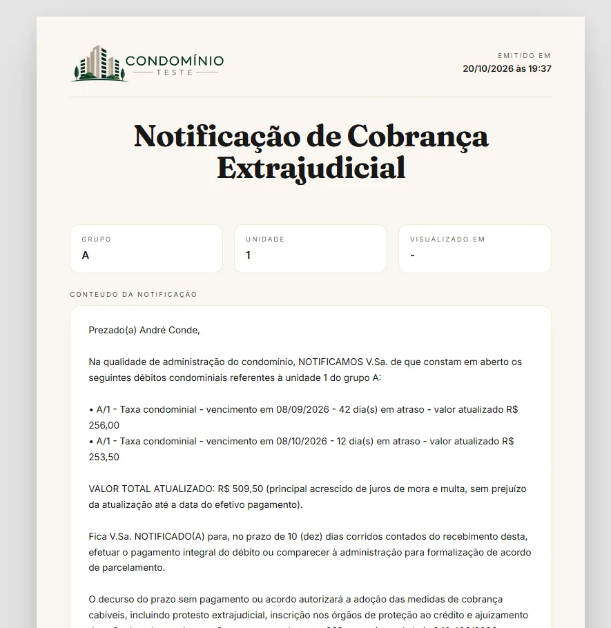 Notificação extrajudicial de cobrança