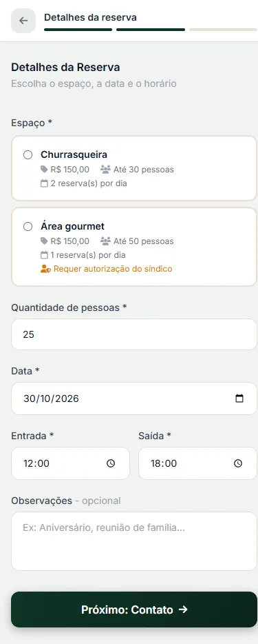 Pedido de reserva no celular